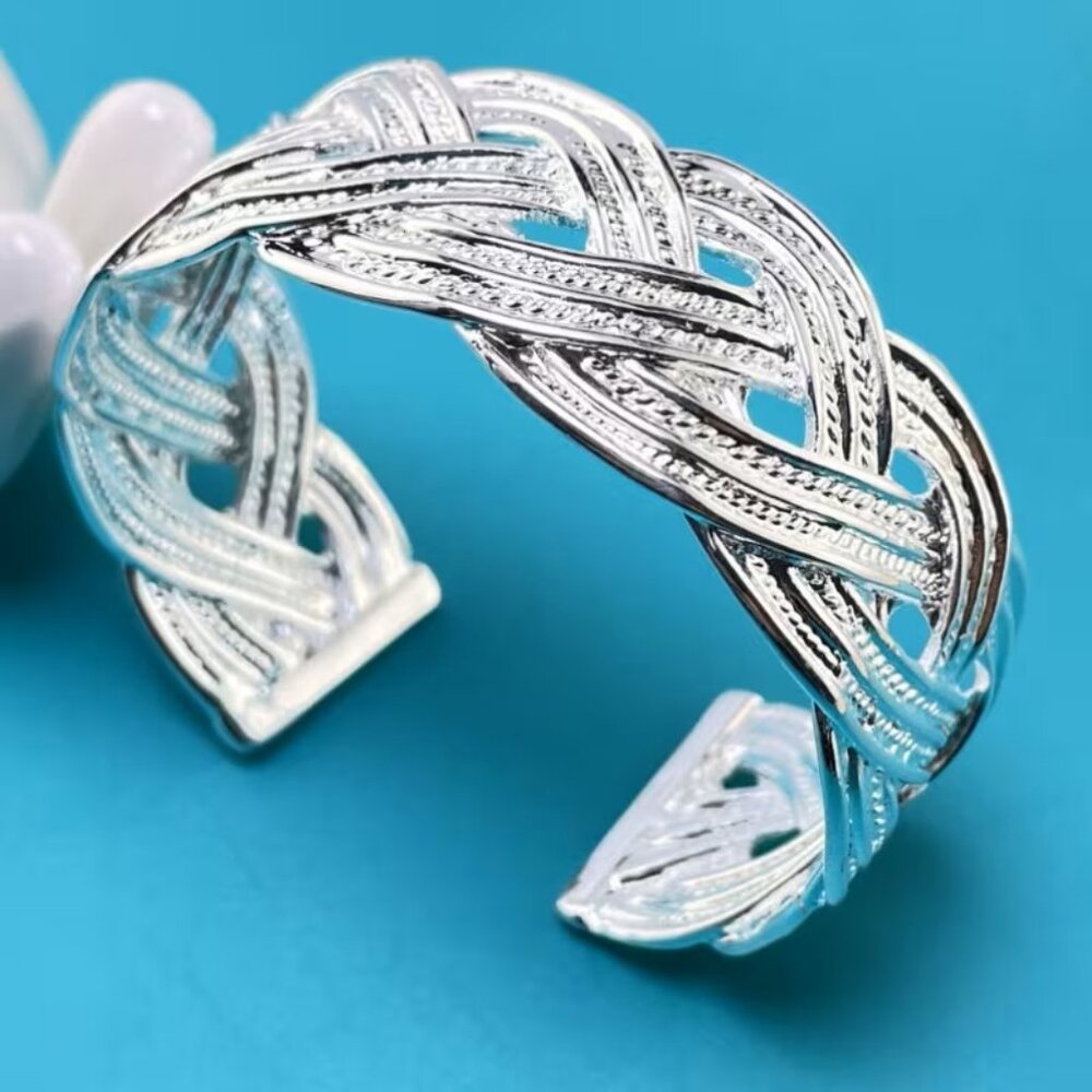 S925 Sterling Silver plated Braided Adjustable Opening Bracelet